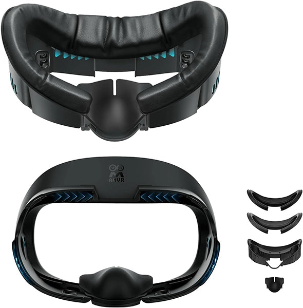 VR headset cushion replacement parts, including foam and plastic elements, are essential VR accessories for any gaming setup. These components are isolated on a white background.