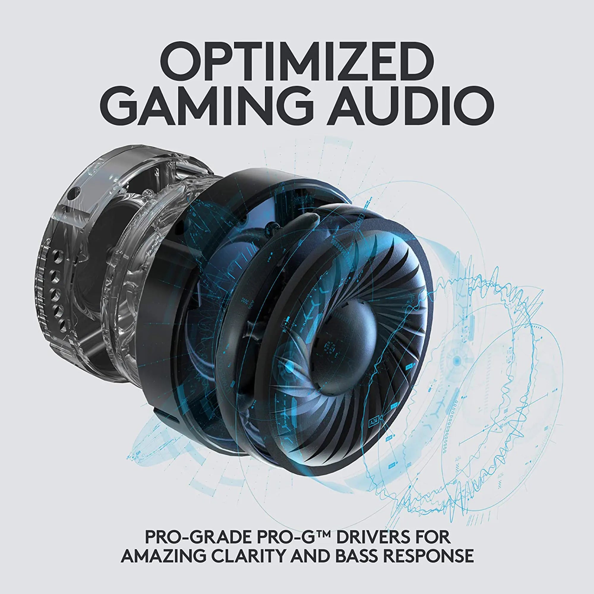 Exploded view of VR gaming headset highlighting audio technology.