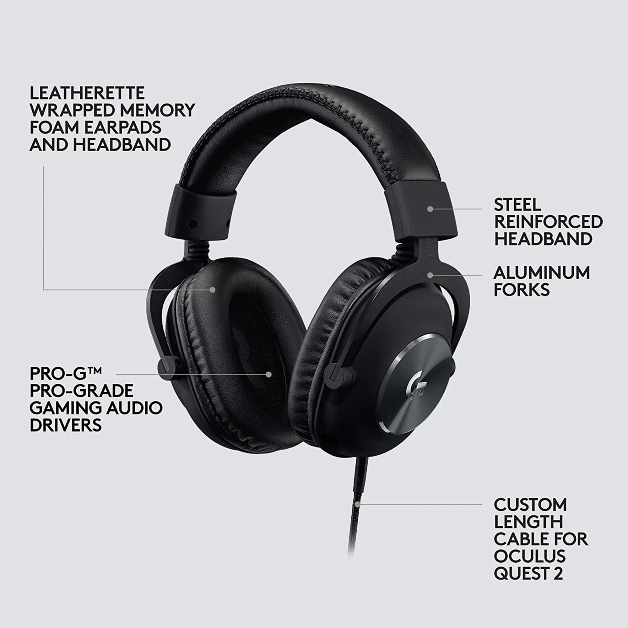 Black VR gaming headset with memory foam earpads and steel headband.