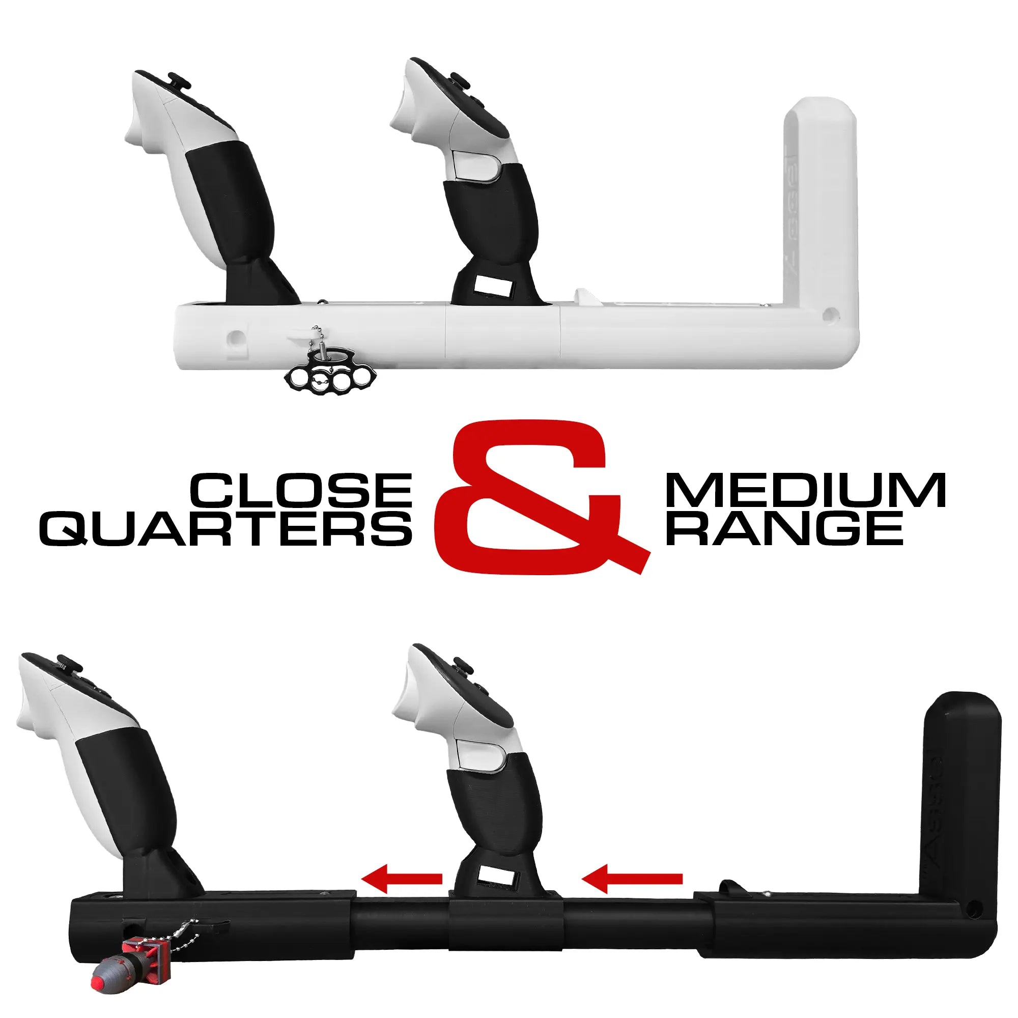 Asset VR Gunstock with close quarters and medium range labels on a white background
