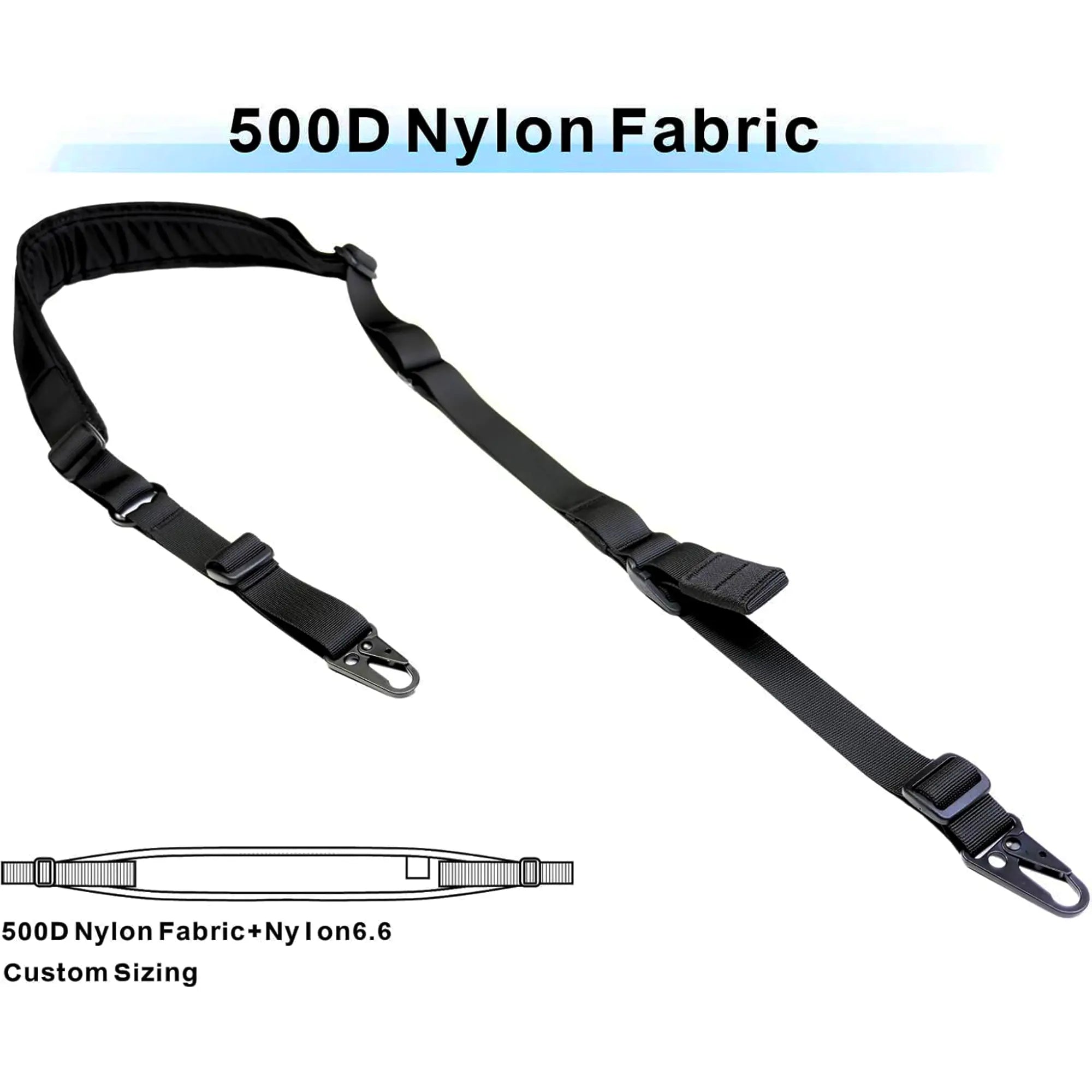 Black VR Gunstock sling strap with 500D Nylon Fabric text on a white background