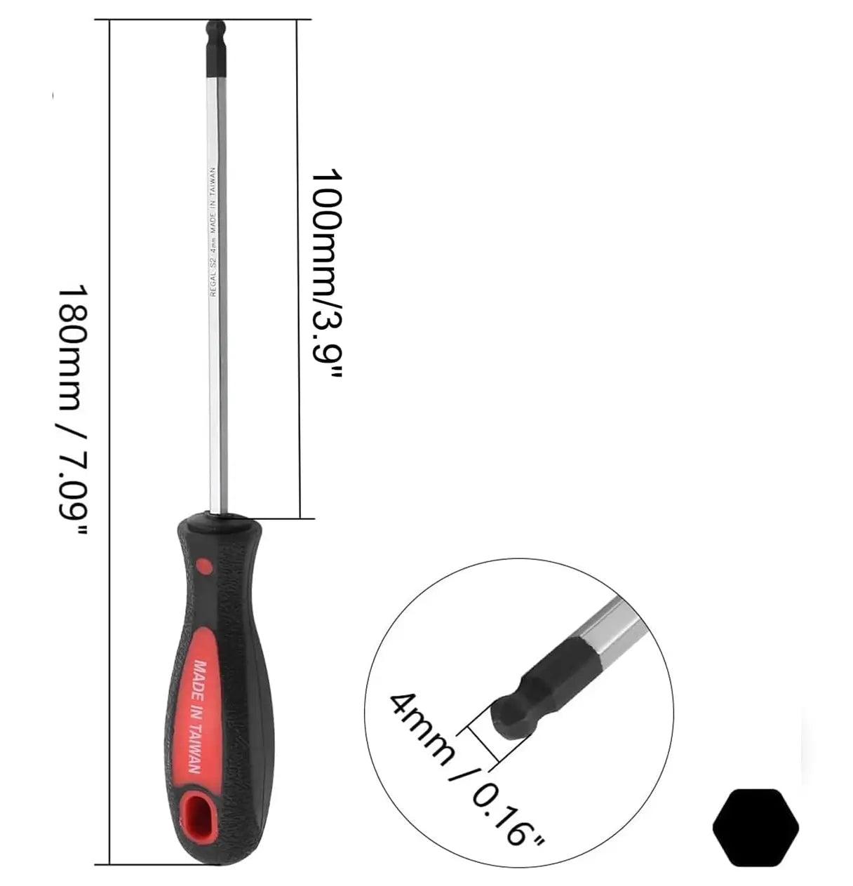 Screwdriver with measurements on a white background