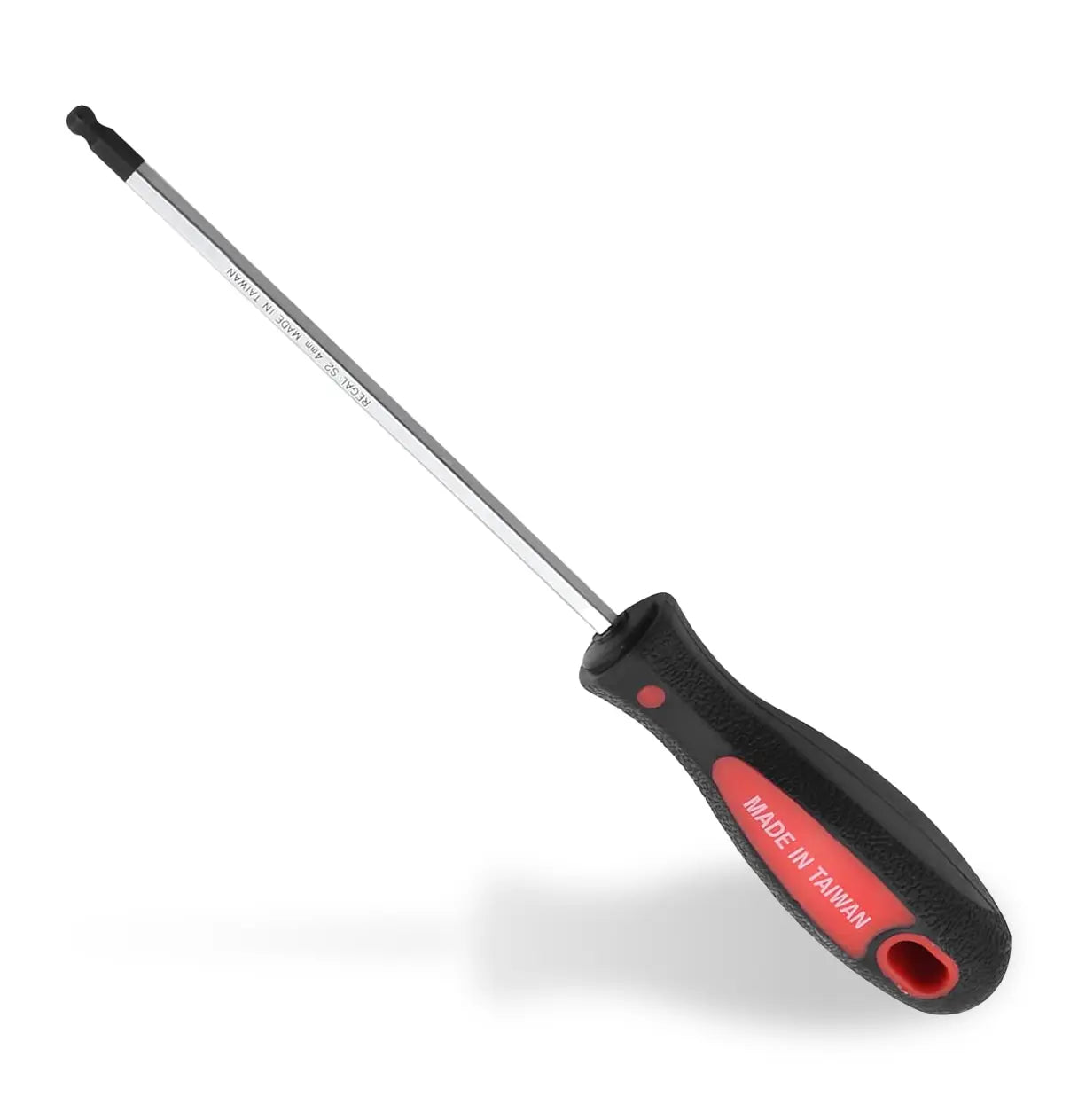 Screwdriver with black and red handle on a white background