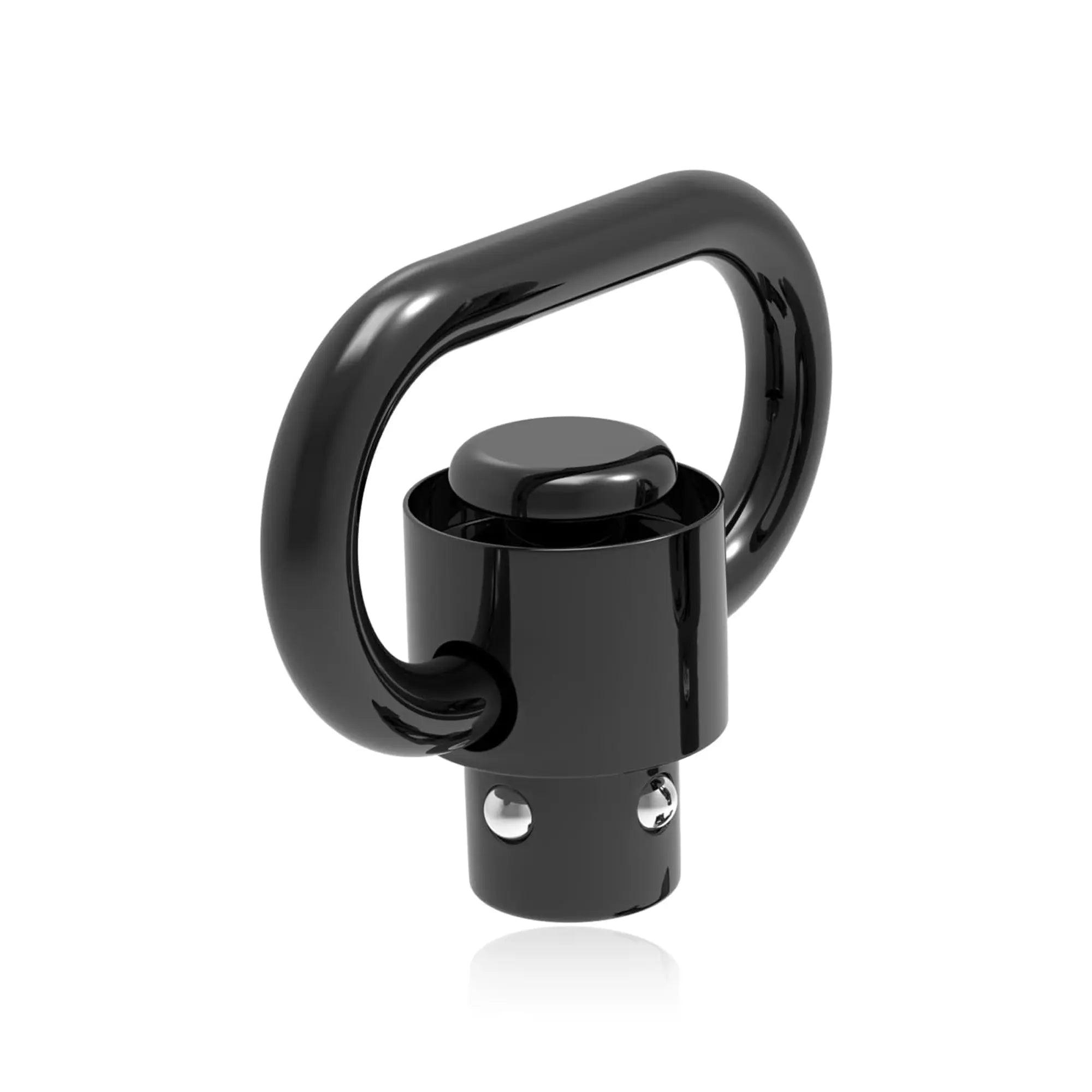 Black metal quick disconnect mount on a white background